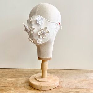 NEW Handmade White 3D Flowers Face Mask